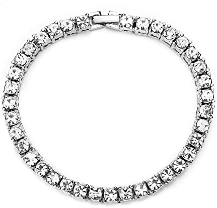 Hip Hop 3 Tone Round Cut 5mm 1 Row Cubic Zirconia Tennis Bracelet, 8'' inch (Silver)