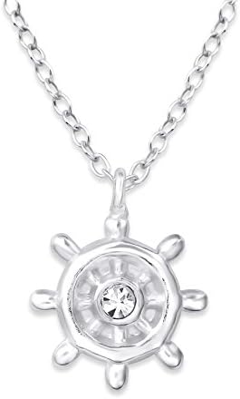 JewellerybyZ 925 Sterling Silver and Crystal Ship's Wheel Necklace