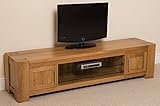 Kuba Chunky Solid Oak Wood Glass Widescreen TV Cabinet Unit, (181.5 L x 44.5 H x 42.5 W cm)