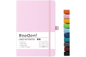 BOOQOOL A5 Notebook - Notebook A5 with Premium Paper, Faux Leather Notebook, 5.7" X 8.4", Hardcover, 144 Pages - Pink