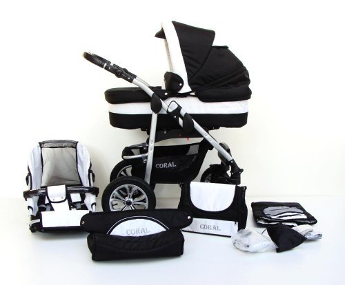 2 in 1 Travel System All in One Set CORAL - incl. Pram and Sport Buggy - 3. Black-Red