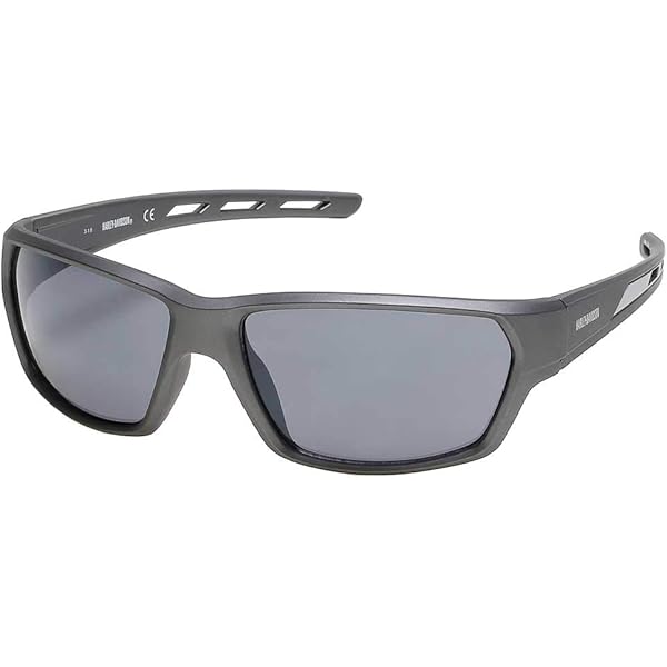 Harley-Davidson Men's Angular Wrap Sunglasses – Gray Frame, Smoke Mirror Lens, 100% UV Protection