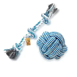 Foodie Puppies Dog Rope Combo of Ball and 3 Knot Rope Toy Teething Durable Cotton Chewable Playing Toy for Small to Medium Dogs