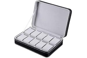 MAESTRORELOJERO MR Maestro Relojero - Custodia con Zip per 10 Orologi in Eco Pelle | Astuccio Porta Orologi da Viaggio | Porta Orologi Uomo