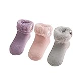 DEBAIJIA 3 Pairs Set Baby Etra Thick Warm Winter Socks Kids Fluffy Fleece Booties Cuff Socks, 1-3 Years Anti-Slip Slipper Socks Newborn Boys Girls Soft Cute Cartoon Socks Birthday Gift