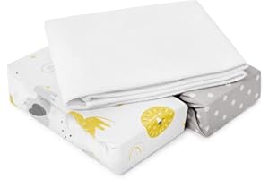 FlyIdeas Juego 3 Pza Sabanas Minicuna Colecho Next2Me 50x83 cm, 100% Algodon Cert - 2 Sábanas Bajeras y 1 Protector Colchon Impermeable Compatible Cochecitos y Colchones 50x80, 50x83 y Similar