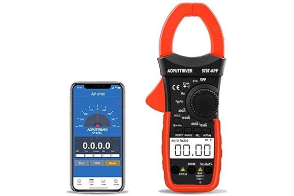 Pince Ampèremétrique AP-570T-APP Multimètre Numérique Bluetooth Voltmètre Plage Automatique Testeur de Courant,Tension,Résistance,Capacité,Fréquence, Continuité,Température avec Application Telephone