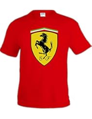 Camiseta roja Logo Ferrari customizada(Talla: Talla M Unisex Ancho/Largo [53cm/72cm] Aprox])