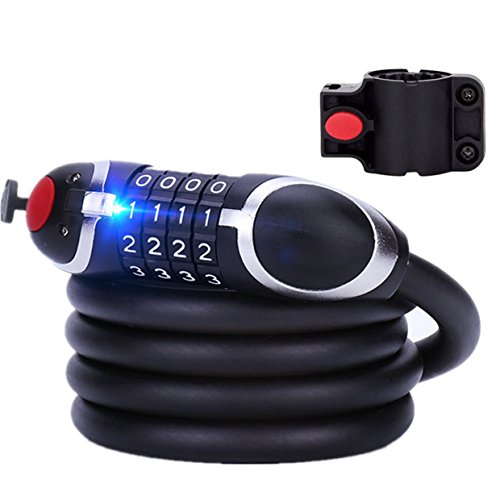 Preisvergleich Produktbild LED Fahrradschloss EUZeo Zahlenschlösser,Kabelschlösser,Ccbe... Sicherheitsschloss für Fahrrad und Motorrad,Rücksetzbare Kombination Kabelschloss Pick & Drill Resistant Security