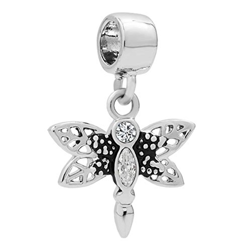 Uniqueen Libelle mit hängenden Kristall-Charms für europäische Armbänder und Halsketten