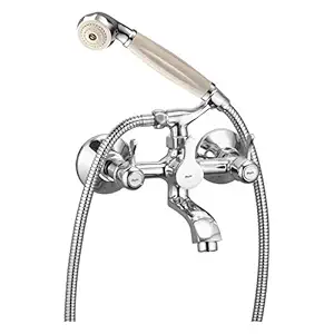 Mysis Magic Brass Wall Mixer Telephonic With Crutch With Hand Shower Set Hot & Cold Water Feature (Chrome Finishing)