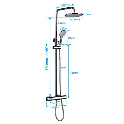 KINSE® Duschset Thermostat Brausethermostat Duscharmatur Kupfer Duschsystem mit Regendusche und Handbrause auf dem Badezimmer - 3