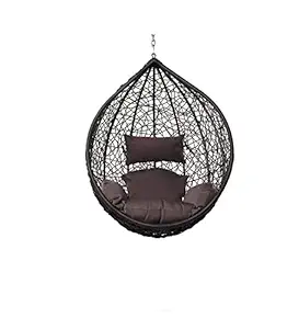 Nature Leaf Single Seater |Swing Chair Without Stand & Cushion & Hook Outdoor Indoor| Outdoor| Living Room | Balcony | Garden | Patio | Home Improvement ( Swing Basket_Brown, Cushion_Brown)