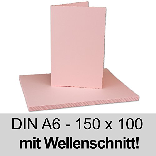 25x DIN A6 Falt-Karten mit Wellenschnitt // 150 x 100 mm - 230 g/m² // Rosa // Qualitätsmarke: GUSTAV NEUSER