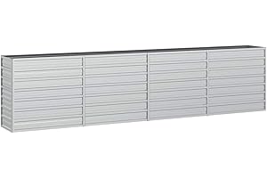 vidaXL Metal Garden Raised Bed, Rectangular Galvanized Steel Planter for Outdoor Gardening, Silver, 320x40x77 cm, 17.72 kg