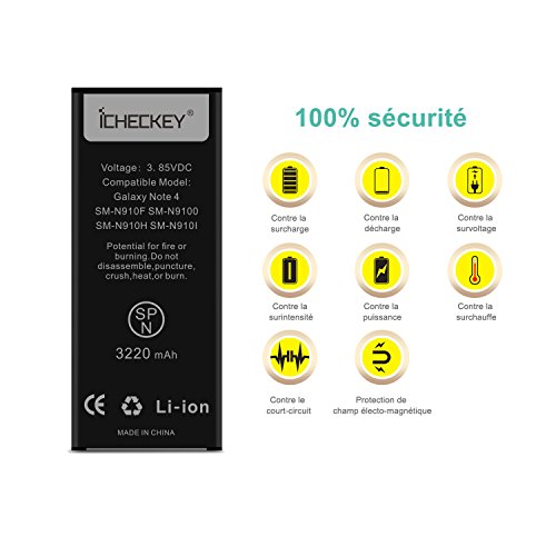 ICHECKEY 3220mAH Batterie Interne pour Samsung Galaxy Note 4 Batterie EB-BN910BBE d origine de Lithium-ION Remplacement SM-N910F SM-N9100 SM-N910H SM-N910N sans NFC