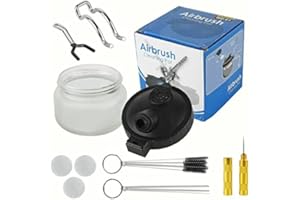 VEDA® Set di testine per la pulizia dell'aerografo, contenitore in vetro con supporto e accessori per la pulizia, per aerografo e residui di colore