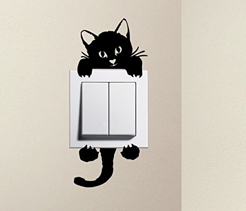 Designer - Cute Kitty Cat Baby Pet Light Switch Sticker Funny Wall Sticker (Suitable for Standard Light Switch (10cm x 10cm))