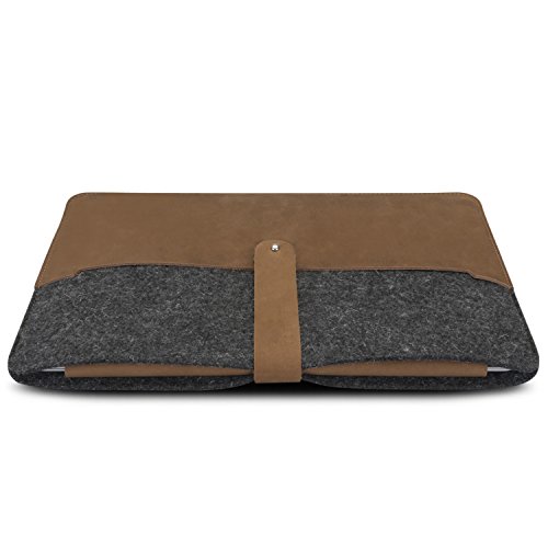 KANVASA MacBook Air 13 & MacBook Pro 13 Zoll (2015) Filztasche „Woods“ – Edle Leder Filz Hülle Grau Braun – Vintage Tasche Case Sleeve Ledertasche für Apple MacBook – Wollfilz & Echtleder Schutzhülle - 3