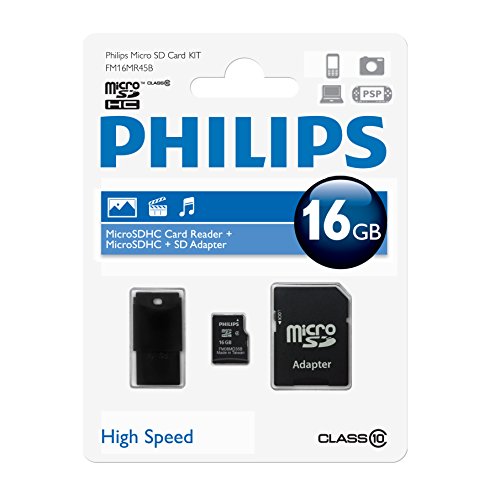 Philips micro SD Karte mSDHC 16 GB, Class 10 "3 in 1" inklusive SD Adapter und USB Adapter