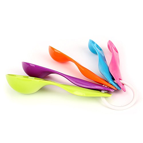 ISUDA 5er Set Bunte Messlöffel, Mischfarbe Messbecher Maßlöffel für Küche Kochen Backen - 2
