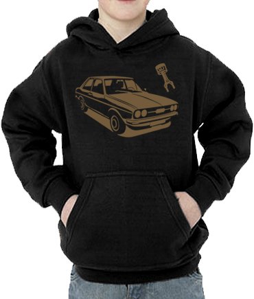Preisvergleich Produktbild Youngtimer Audi Baureihe 80 Kinder Kapuzen Sweatshirt Black / Gold, 134 / 146