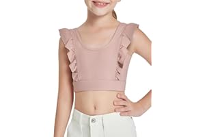 Haloumoning Mädchen Crop Top Sport BHS Rüschen Unterwäsche Fliegende Ärmelloses Ruffle Bauchfrei Yoga Ballett Tshirt für Kinder Tank Tops