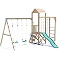 Dunster House Climbing Frame with Double Swing, Low Platform, Monkey Bars, Cargo Net & Slide SquirrelFort