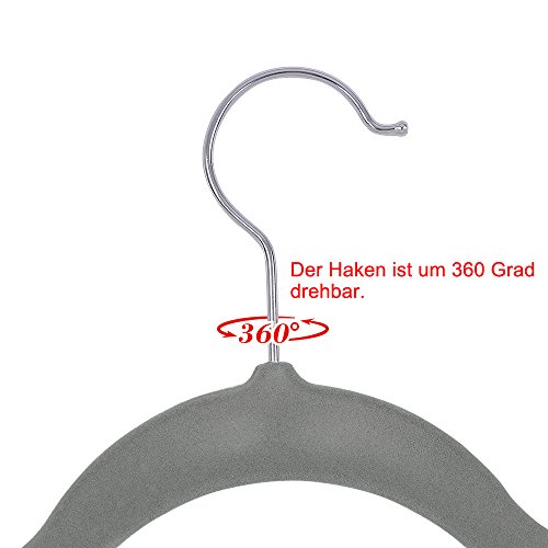 Songmics 20 Stück Samt Anzugbügel Kleiderbügel mit rutschfeste Oberfläche dünn, Grau CRF10G - 6