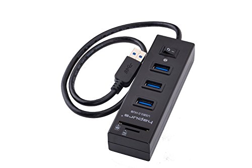 Hapurs USB 3.0 Hub 3-Port With Card Reader 9-in-1 Portable USB3.0 High-Speed-SD-TF MMC-Kartenleser mit Netzschalter - 4