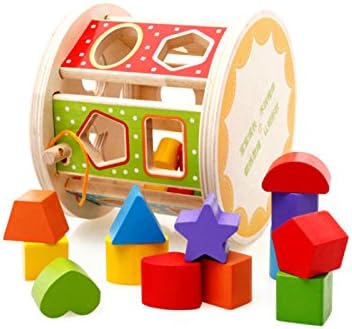 Wood Collection(TM) Wooden Baby Shape Color Recognition Intelligence Sorter - Cylinder Shaped Early Education Shape Sorter for 3 Year and Up Child - Perfect Christmas Gift for Your Kids