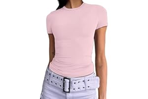 OYIGELZ Women's Basic T-Shirt Short Sleeve Crop Top Y2K Slim Fit Tops Casual Tee Shirts Streetwear
