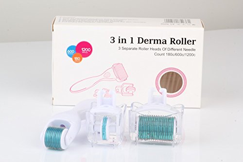 GESICHT BODY AUGEN DERMAROLLER Set 3 in 1 1200/600/180 Mikronadel Roller 1,5 mm/1,0mm/0,50mm Nadellänge Anti Falten Aknenarben Cellulite stimuliert Collagen und Elastin - 3