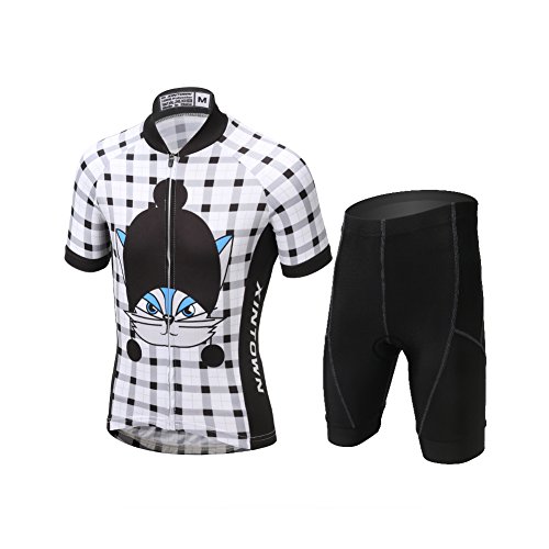 YFCH Unisexe-Enfant Garçon Fille 2 Pièces Maillots de Cyclisme Manche Courte avec Cuissard Costume de Cyclisme avec Shorts