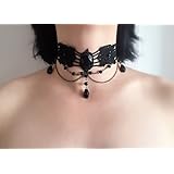 Lace necklace elegant black crystals black vintage gothic victorian