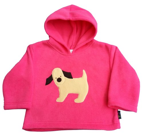FHA18P CozyBear Pink Fleece Hoody Top with Playful Puppy - age 1 to 2 years