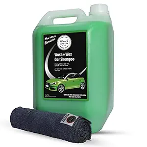 Wavex Wash and Wax Car Shampoo 5 LTR Incudes Microfiber Cloth 40x40cm 350GSM Also Works as Foam Wash