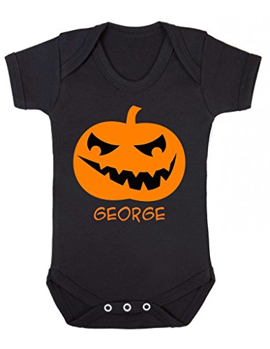 Personalised Scary Pumpkin Face Jack O Lantern With Name Baby Halloween Baby Onesie Vest