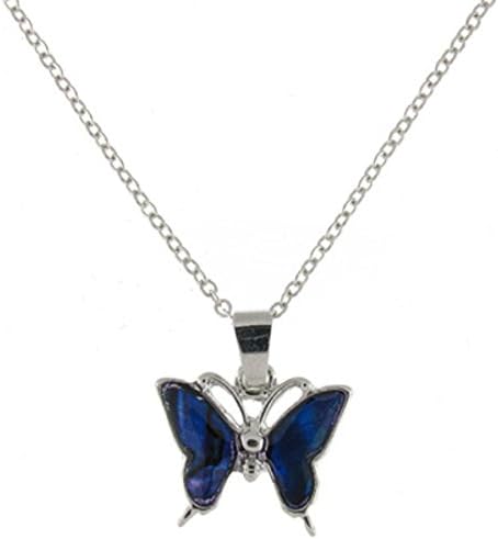 Abalone Paua Purple and Blue Shell Butterfly Pendant Chain