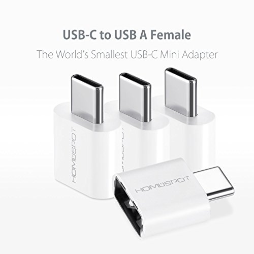 HomeSpot USB-Typ C Mini-Adapter, konvertiert USB-C Geräte auf USB-A, 56K Widerstand, ideal für Macbook Pro2016, iPhone, iPad, ChromeBook Pixel, Nexus 5X, Nexus 6P, OnePlus 2, LG V20 (weiss (4Stk- Sparpack)