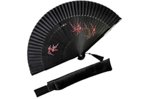 EASTERN WIND Ventaglio pieghevole nero cinese e giapponese, ventagli di bambù fatto a mano puro, inclusa borsa 22X44 cm