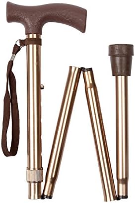 Handbag Sized Folding Walking Stick - Metallic Bronze - Brown Handle
