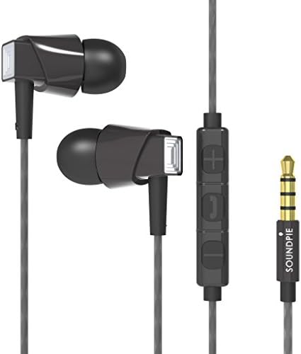 SoundPie AI Smart In-Ear Earphone Iphone Earbuds SP33 Dynamic Sound with Microphone With Volume Control For Apple iPad iPod Samsung Android Compatible (Leather Case Extra Silicone Ear Tips,Black)