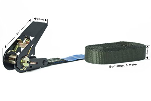 4x Spanngurte 6m grün im Set (Zurrgurte/Ratschengurte), Gurtbreite 25mm, LC 800 daN, einteilige Gurte mit Ratsche, gefertigt nach DIN EN 12195-2 Norm - 2
