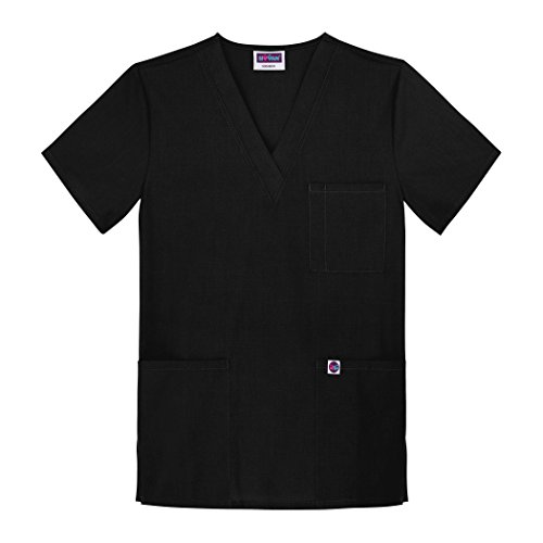 Uniformes Médicaux Unisexe Col V Tunique 3 Poches Haut d'infirmier Blouse d'Hôpital - S8304 Couleur: BLK | Taille: S