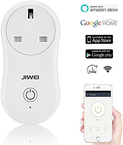 Wi-Fi Smart Plug,JIWEI Wireless Socket Outlet Works With Alexa No Hub Required Power Socket Outlet Control Your Devices from Anywhere (UK Plug）