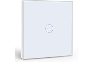 BSEED Interruptor de Luz 1 Gang 1 Vía,NO Interruptor WiFi,Interruptores tactil pared Blanco con indicador LED,Interruptores de luz con panel de vidrio templado,sin cable neutro