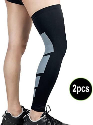 WeterCos(TM) 2 Pcs Recovery Compression Leg Sleeve Sport Football Basketball Strech Knees Long Support Pads B2Cshop(L Black)