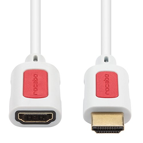 rocabo 1287 HDMI High Speed Verlängerungskabel mit Ethernet, 4k ULTRA-HD kompatibel (2160p/1080p FULL-HD – 3D/ARC/CEC) für TV, DVD, Beamer, Blu-Ray, Spielekonsolen, vergoldete Kontakte, 0,50m, weiß - 2