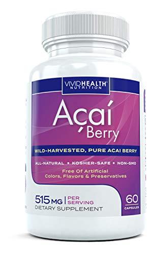 Suplemento de extracto de Acai Berry puro: las mejores vitaminas antioxidantes para la desintoxicación natural | Potente superalimento para perder peso, 60 cápsulas, 515 mg